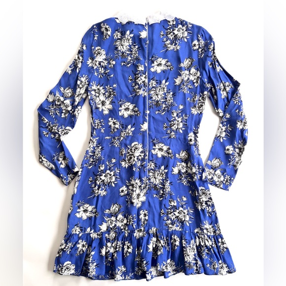 ✨NWT✨ ASOS FLORAL MINI DRESS LACE COLLAR LONGSLEEVE BLUE WHITE BLACK SIZE 6 - Picture 8 of 13